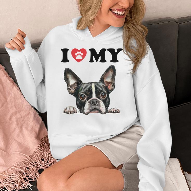 Boston Terrier I Heart My Dog Dog Lover Women's Hoodie, funny design