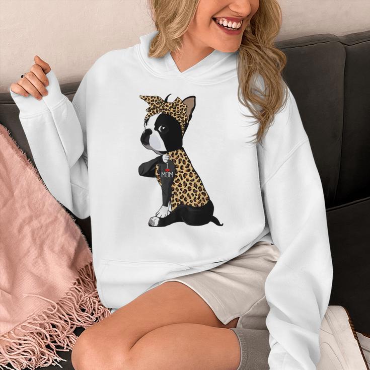 Boston Terrier Lover I Love Mom Tattoo Leopard Women's Hoodie, Couple Gifts, Mom Gifts, Boston Terrier Mom Gifts, funny design
