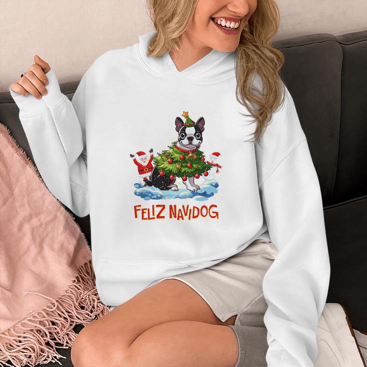 Boston Terrier Merry Christmas Tree Lights Dog X-Mas Dogs Women's Hoodie, Boston Terrier Christmas Gifts, funny design