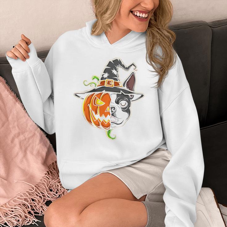 Boston Terrier Pumpkin Jack O Lantern Halloween Women's Hoodie, Boston Terrier Halloween Gifts, funny design