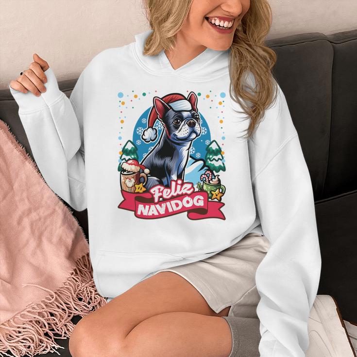 Boston Terrier Santa Claus Coffee Mug Merry Christmas Dogs Women's Hoodie, Boston Terrier Christmas Gifts, funny design