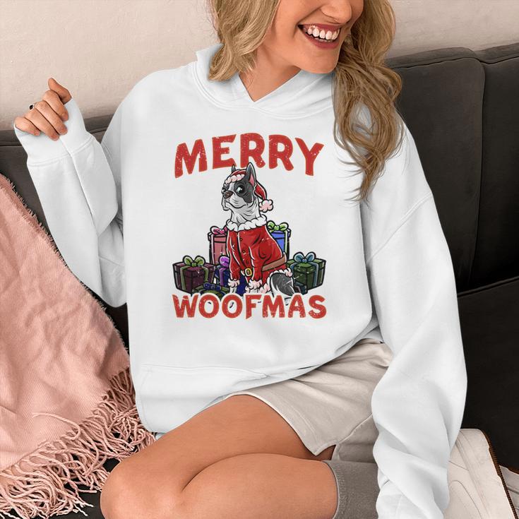 Boston Terrier Santa Claus Hat Merry Christmas Dog X-Mas Women's Hoodie, Boston Terrier Christmas Gifts, funny design
