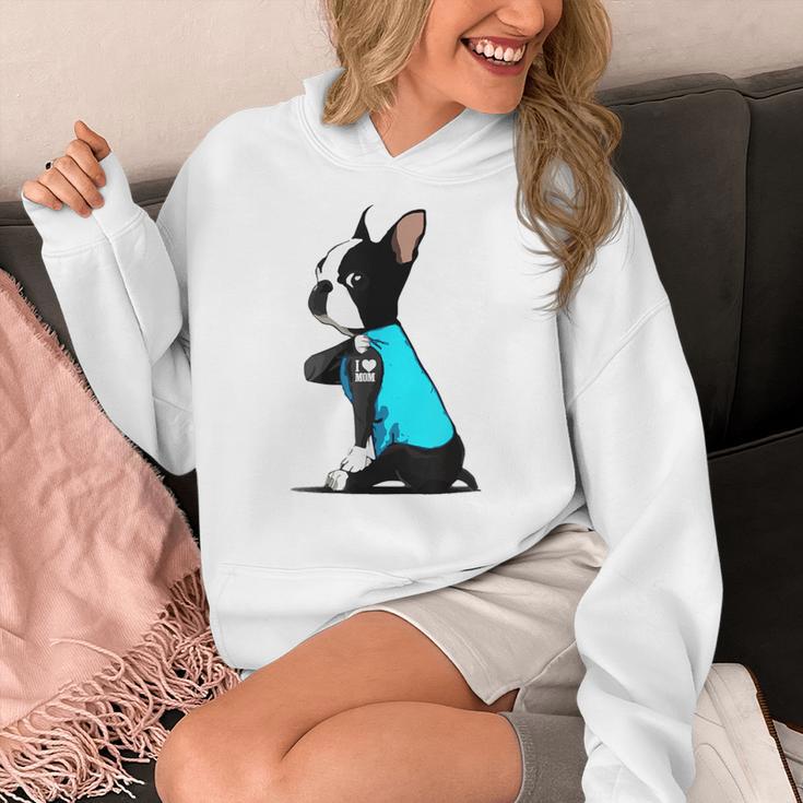 Boston Terrier Tattoos I Love Mom Women's Hoodie, Couple Gifts, Mom Gifts, Boston Terrier Mom Gifts, funny design