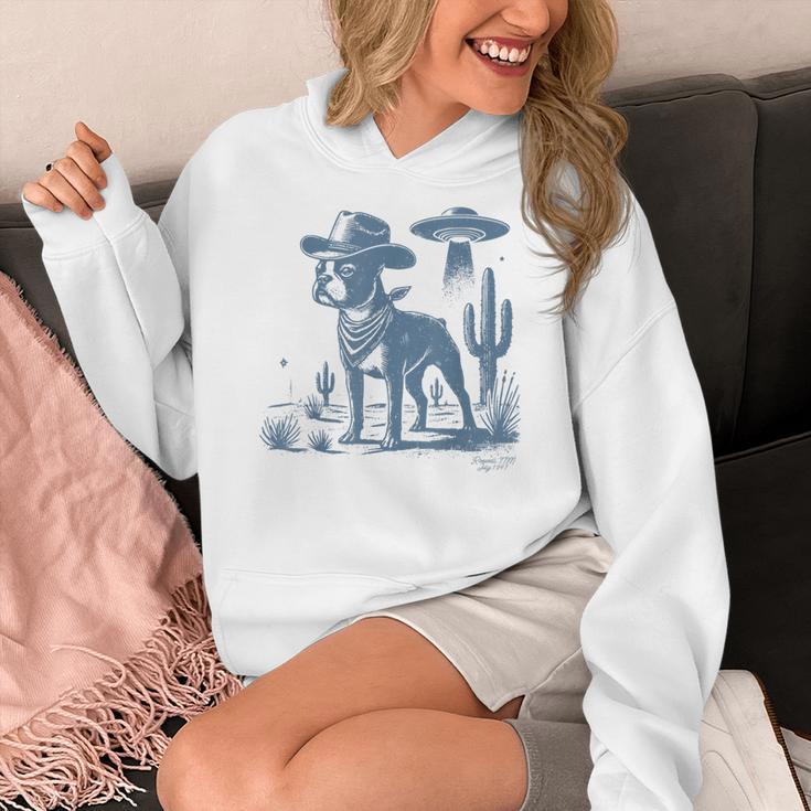 Boston Terrier UFO Cowboy Dog Dog Mom Dog Dad Alien Dog Women's Hoodie, Couple Gifts, Mom Gifts, Boston Terrier Dad Gifts, Boston Terrier Mom Gifts, funny design