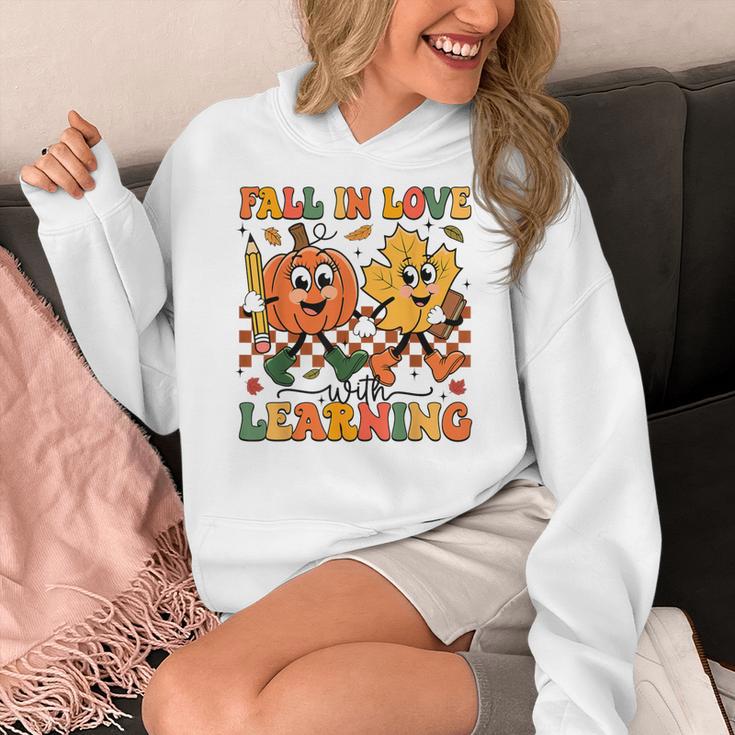 Fall In Love With Learning Thanksgiving Teacher Student Women's Hoodie, funny design
