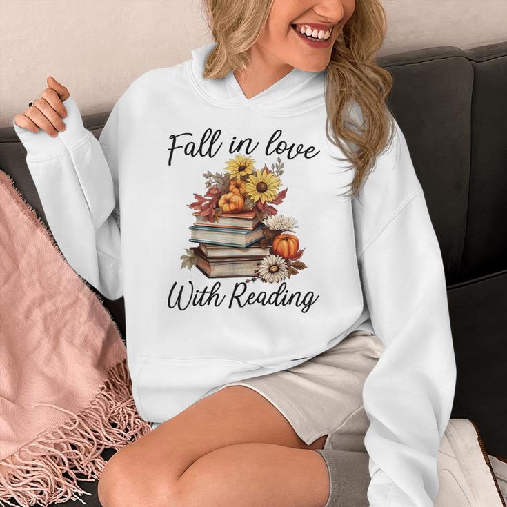 Fall In Love With Reading Book Autumn Teachers Pumpkins Women's Hoodie, funny design