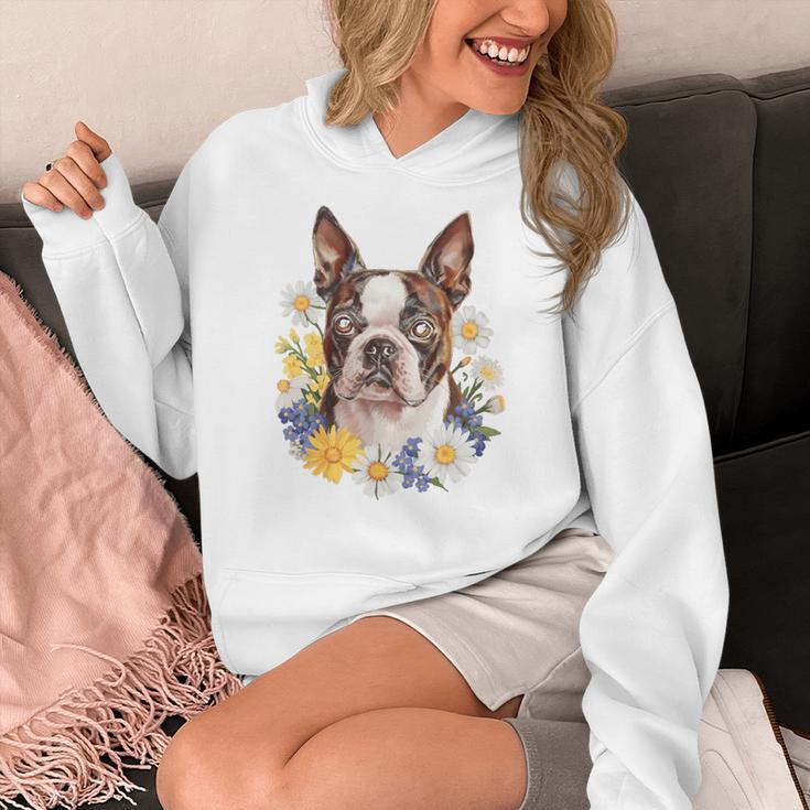 Floral Boston Terrier Women's Hoodie, funny design