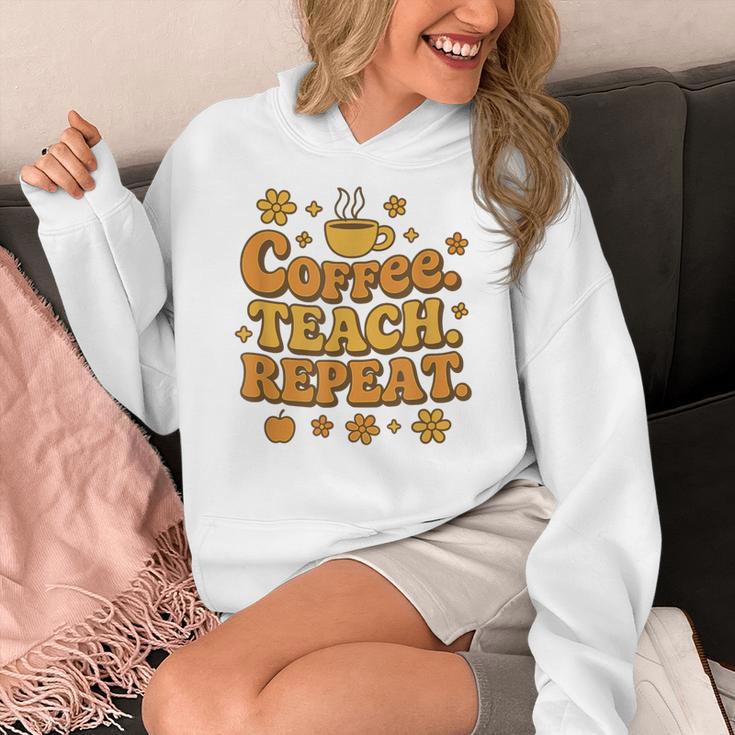 Groovy Coffee Teach Repeat Retro Teacher Women's Hoodie, Groovy Teacher Gifts, funny design Groovy Coffee Teach Repeat Retro Teacher Women's Hoodie, Groovy Teacher Gifts, funny design