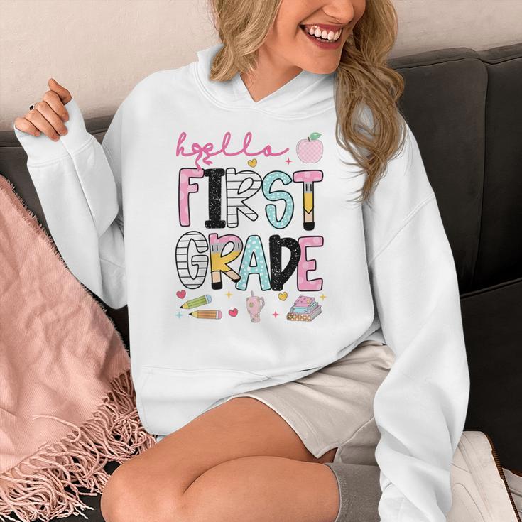 Hello First Grade Teacher Coquette Pencil Bow Back To School Women's Hoodie, First Grade Teacher Gifts, funny design Hello First Grade Teacher Coquette Pencil Bow Back To School Women's Hoodie, First Grade Teacher Gifts, funny design