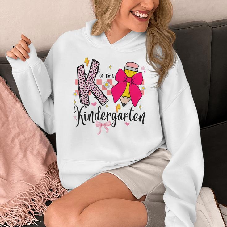 K Is For Kindergarten Teacher Coquette Bow Back To School Women's Hoodie, funny design