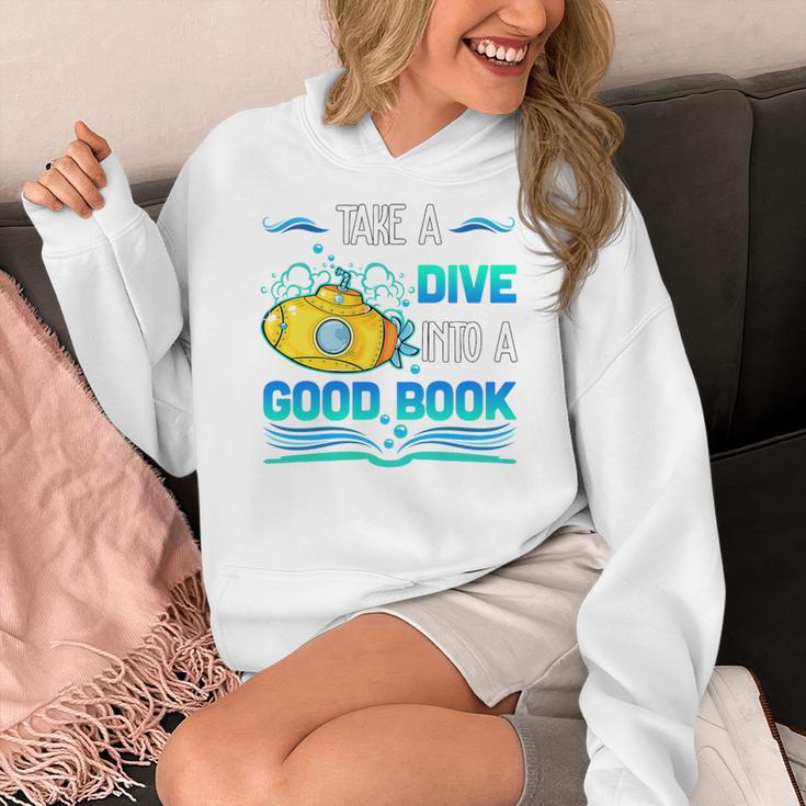 Librarian Teacher Dive Into A Good Book Reading Premium Tri-Blend Women's Hoodie, funny design
