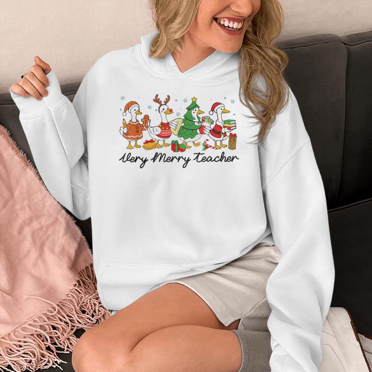 Very Merry Teacher Christmas Goose Silly Holiday Party Women's Hoodie, funny design