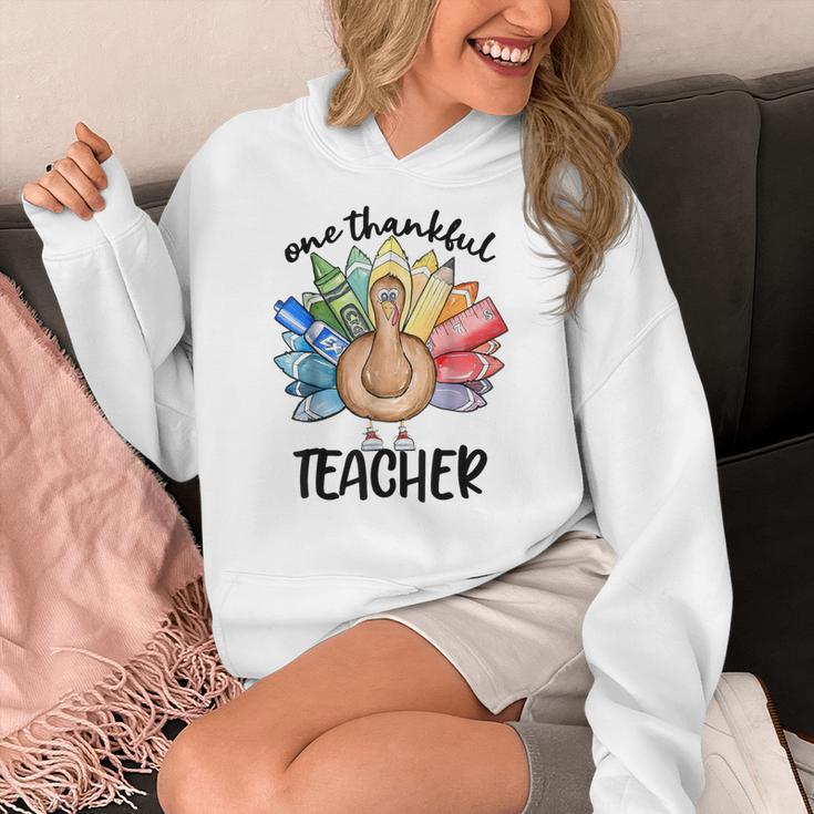 One Thankful Teacher Turkey Pencil Thanksgiving Teachers Women's Hoodie, funny design