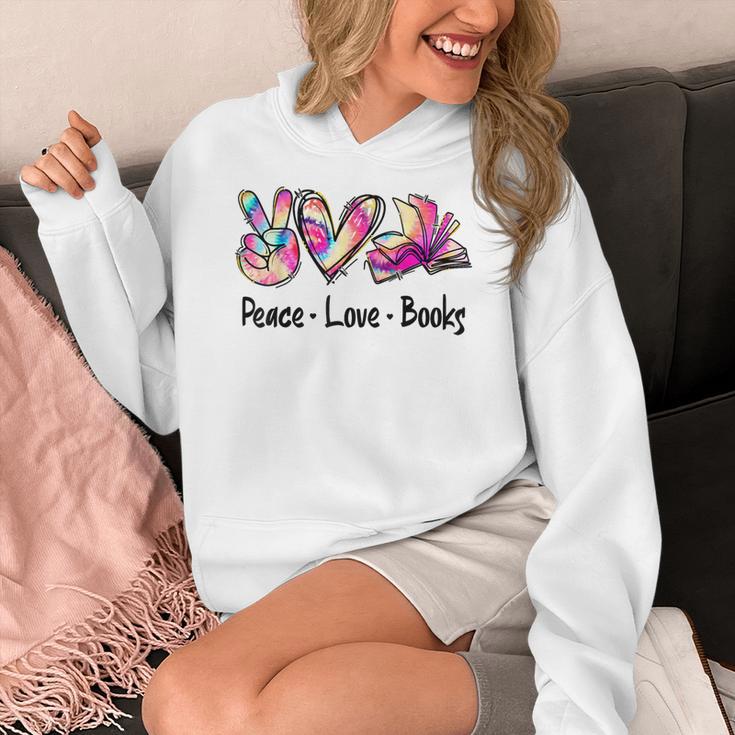Peace Love Books Librarian Teacher Life Book Library Tie Dye Women's Hoodie, funny design Peace Love Books Librarian Teacher Life Book Library Tie Dye Women's Hoodie, funny design