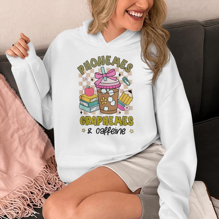 Phonemes Graphemes Caffeine Back To School Reading Teacher Women's Hoodie, funny design