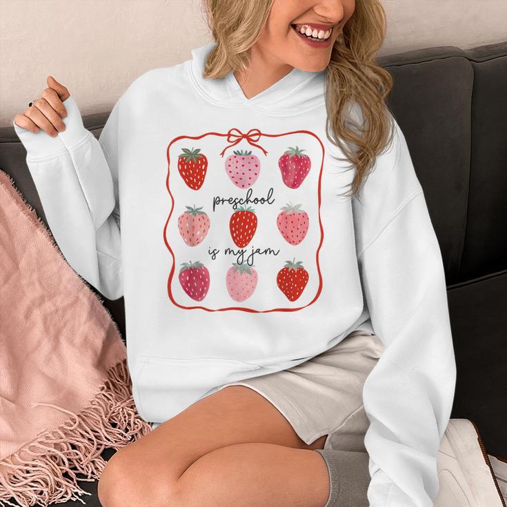 Preschool Is My Jam Strawberry Teacher First Day Of School Women's Hoodie, funny design