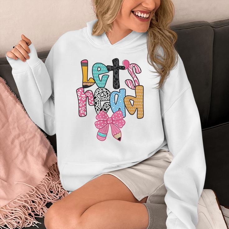 Lets Read Reading Teacher Back To School Literacy Pencil Bow Women's Hoodie, funny design Lets Read Reading Teacher Back To School Literacy Pencil Bow Women's Hoodie, funny design