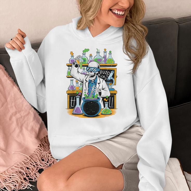 Skeleton Mad Scientist Halloween Costume Science Teacher Women's Hoodie, Science Teacher Gifts, funny design