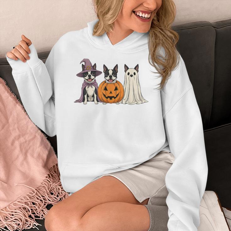 Spooky Ghost Boston Terrier Pumpkin Halloween Dog Lover Women's Hoodie, Boston Terrier Ghost Gifts, Boston Terrier Halloween Gifts, funny design