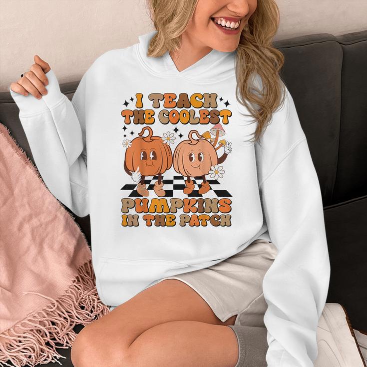 I Teach The Coolest Pumpkins In The Patch Teacher Halloween Women's Hoodie, funny design