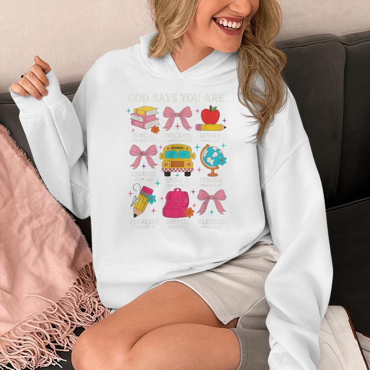 Teacher Christian God Says I Am Faith Religious Bible Verse Women's Hoodie, funny design