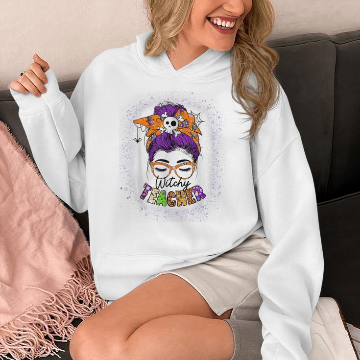 Witchy Teacher Halloween Messy Bun Teacher Bleached Women's Hoodie, funny design Witchy Teacher Halloween Messy Bun Teacher Bleached Women's Hoodie, funny design