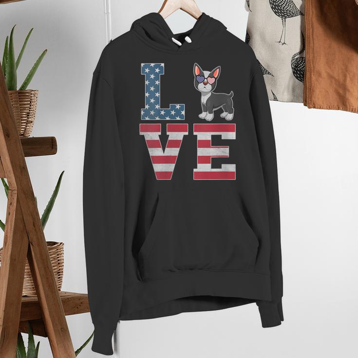 4th Of July Decor Patriotic LOVE Boston Terrier USA Flag Women's Hoodie, Patriotic Boston Terrier Hoodies, Boston Terrier 4th Of July Hoodies, funny gift