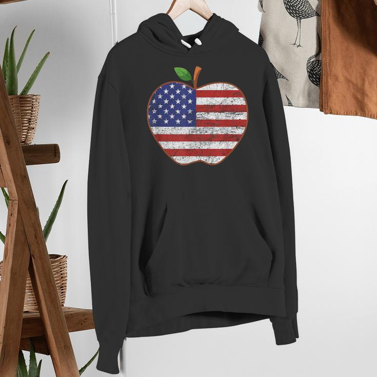 American Flag Teachers Students Apple 4th Of July Vintage Women's Hoodie, funny gift