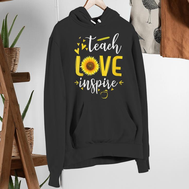 Back To School Teach Love And Inspire Teacher Sunflower Women's Hoodie, funny gift