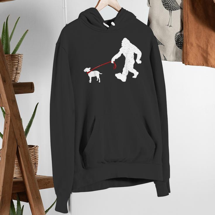 Bigfoot Walking With Bull Terrier Dog Women's Hoodie, funny gift