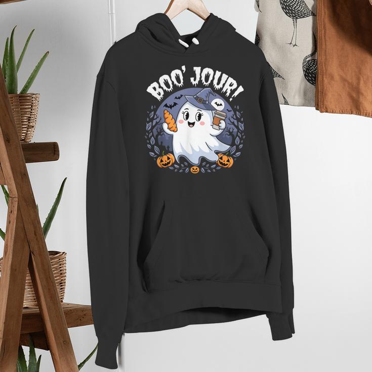 Boo Jour Ghost Halloween French Teacher Cute Coffe Croissant Women's Hoodie, funny gift