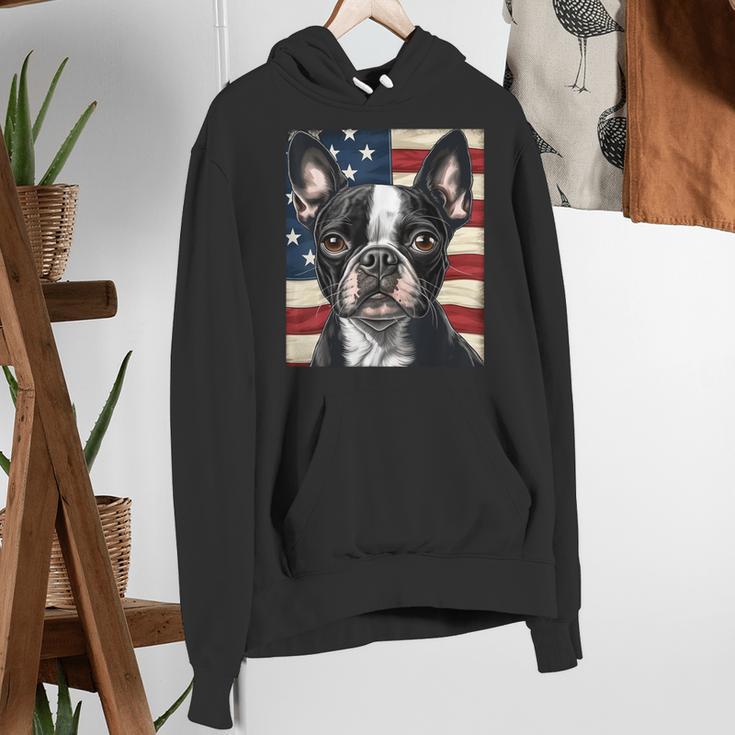 Boston Terrier Dog American Flag 4th Of July Patriotic Puppy Women's Hoodie, Patriotic Boston Terrier Hoodies, American Boston Terrier Hoodies, Boston Terrier 4th Of July Hoodies, funny gift