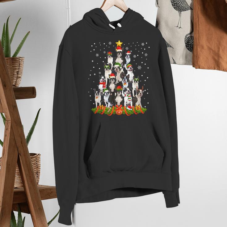 Boston Terrier Dog Christmas Tree Santa Hat Xmas Pajama Men Women Kids Women's Hoodie, Boston Terrier Christmas Hoodies, funny gift