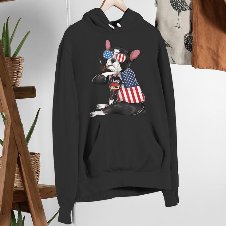Boston Terrier Dog Merica 4th Of July Usa American Flag Men Women's Hoodie, American Boston Terrier Hoodies, Boston Terrier 4th Of July Hoodies, funny gift