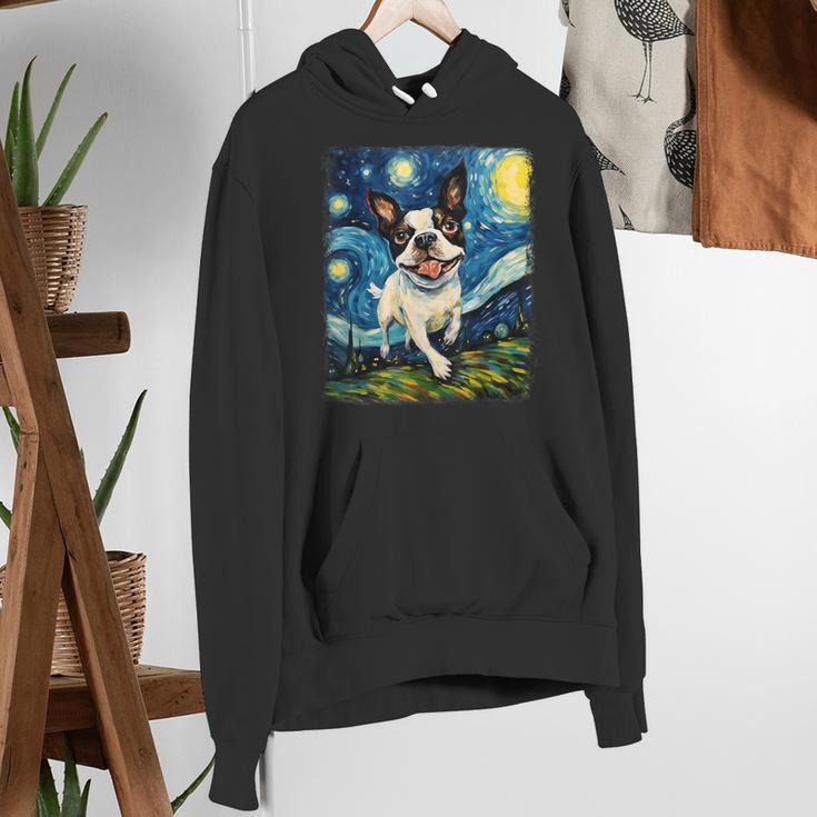 Boston Terrier Dog Starry Night Painting Women's Hoodie, funny gift
