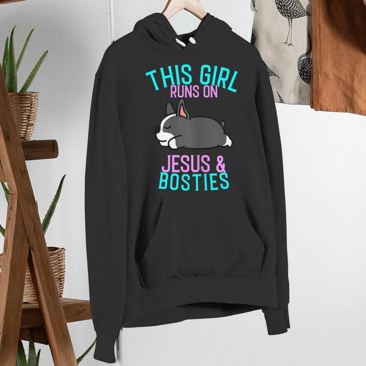 Boston Terrier This Girl Runs On Jesus And Boston Terriers Women's Hoodie, funny gift