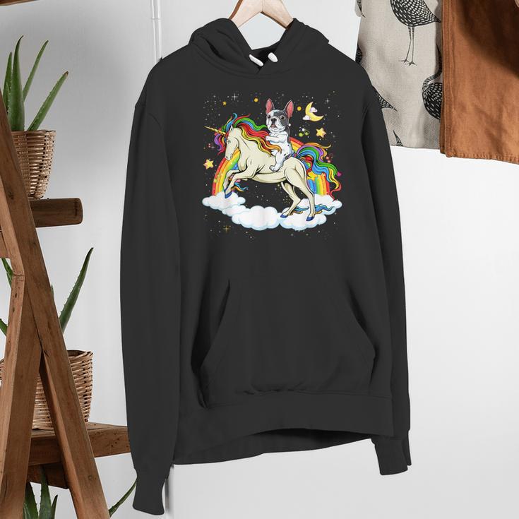 Boston Terrier Riding Unicorn Boys Girls Kids Rainbow Women's Hoodie, Boston Terrier Riding Hoodies, funny gift