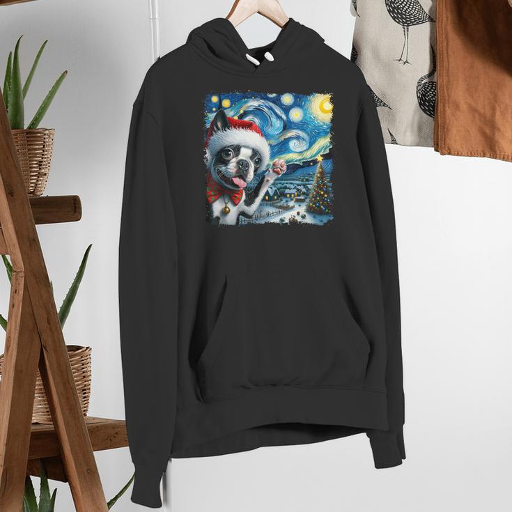 Boston Terrier Santa Starry Night Van Gogh Christmas Dog Men Women Kids Women's Hoodie, Boston Terrier Christmas Hoodies, funny gift