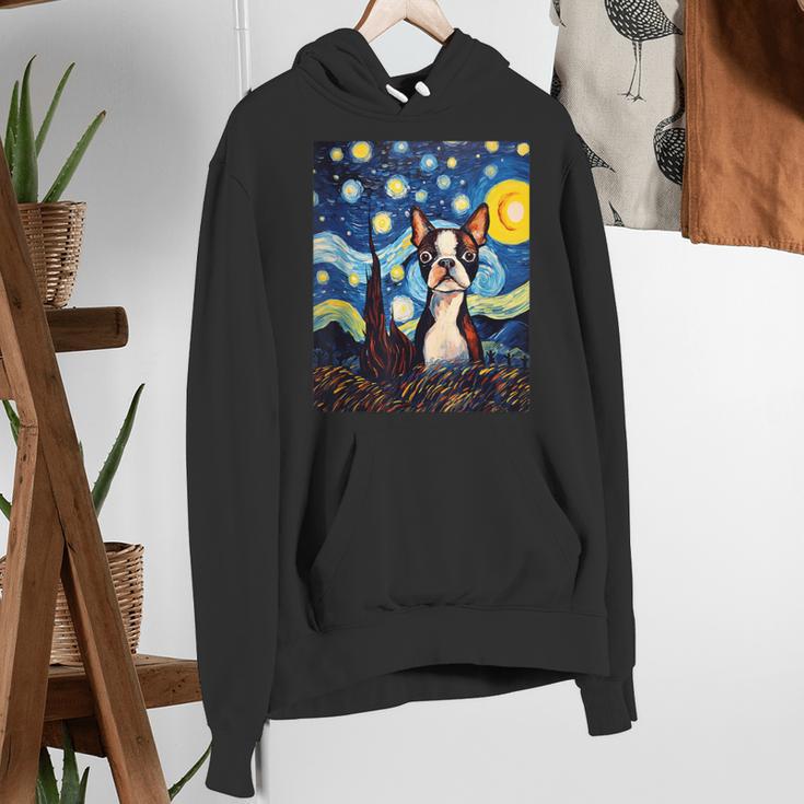 Boston Terrier Starry Night Van Gogh Art Women's Hoodie, funny gift