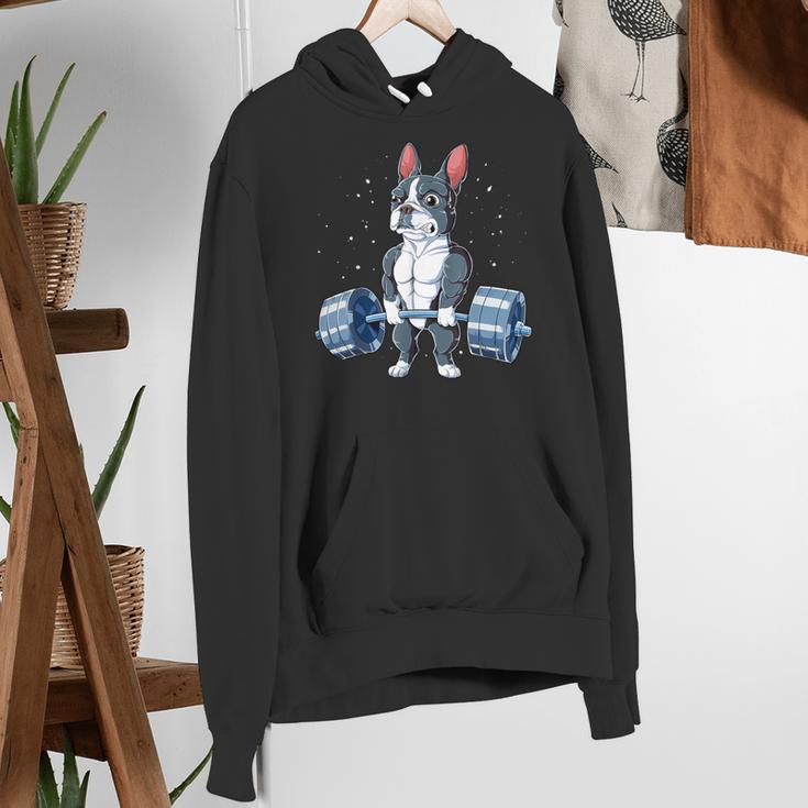 Boston Terrier Weightlifting Deadlift Men Fitness Gym Women's Hoodie, Boston Terrier Gym Hoodies, funny gift