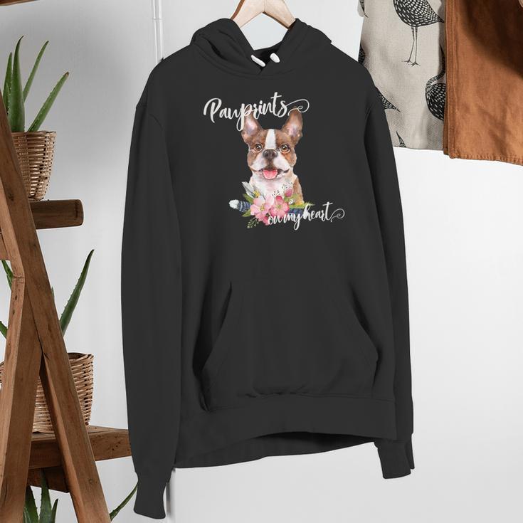 Brown Boston Terrier With Flowers And Feathers Women's Hoodie, funny gift