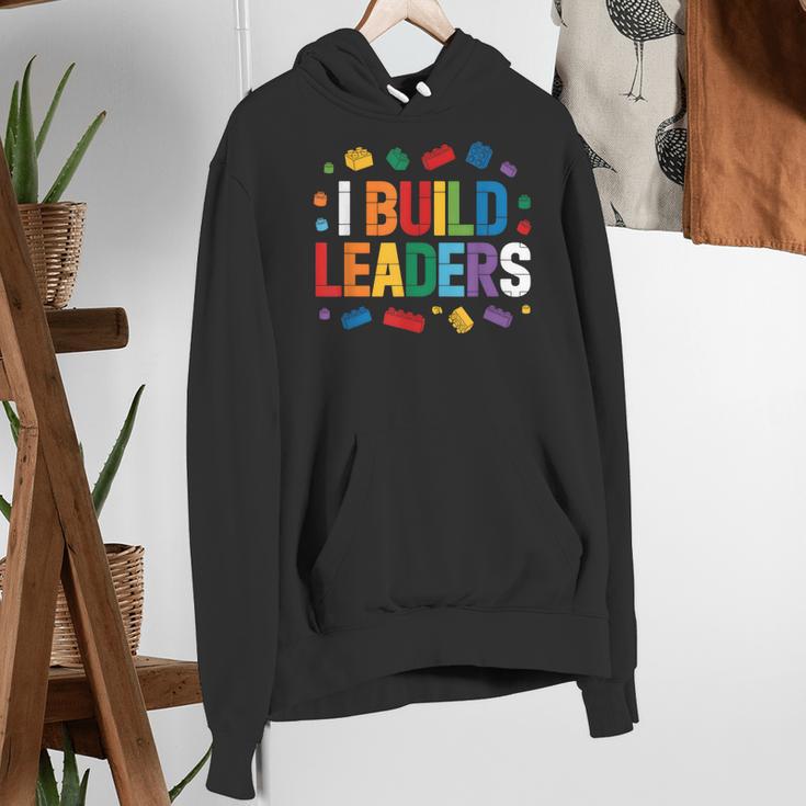I Build Leaders Bricks Building Blocks Teacher Brick Builder Women's Hoodie, funny gift