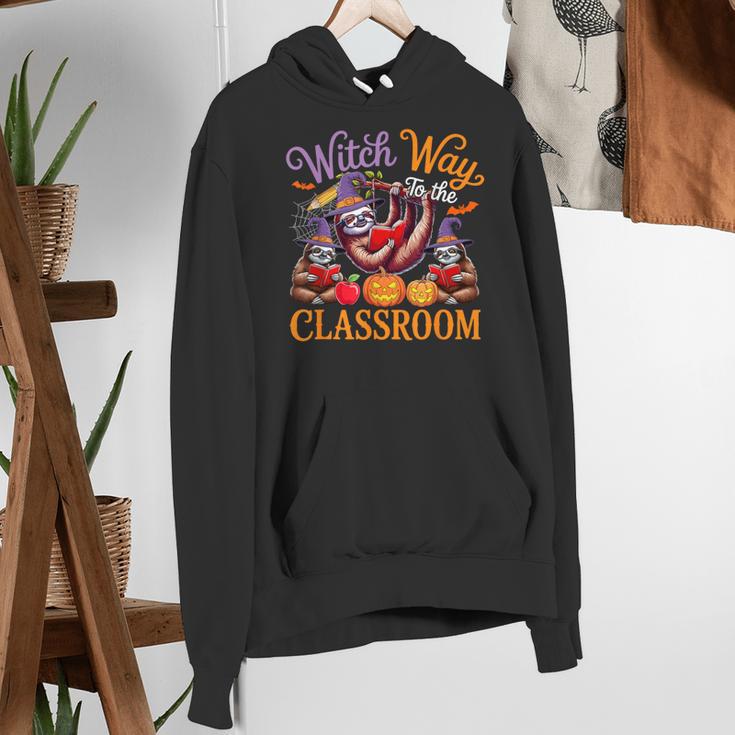 Way To Classroom Halloween Witch Three Cute Sloths Teacher Women's Hoodie, funny gift