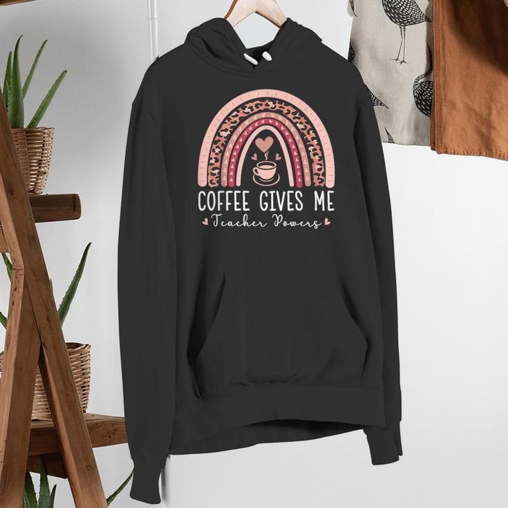 Coffee Gives Me Teacher Powers Leopard Rainbow Teacher Women's Hoodie, funny gift Coffee Gives Me Teacher Powers Leopard Rainbow Teacher Women's Hoodie, funny gift
