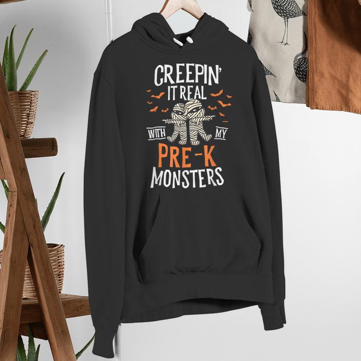 Creepin It Real Pre-K Monsters Halloween Preschool Teacher Women's Hoodie, funny gift