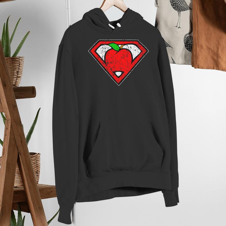 Cute Distressed Super Teacher Superhero Apple Shirt Women's Hoodie, Super Teacher Hoodies, funny gift
