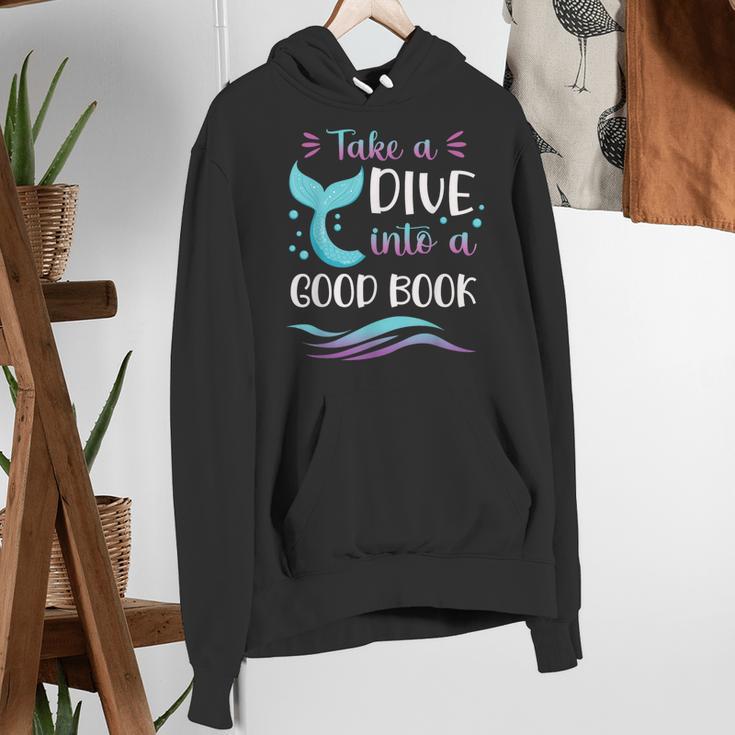 Cute Mermaid Librarian Teacher Dive Into A Good Book Reading Women's Hoodie, funny gift Cute Mermaid Librarian Teacher Dive Into A Good Book Reading Women's Hoodie, funny gift