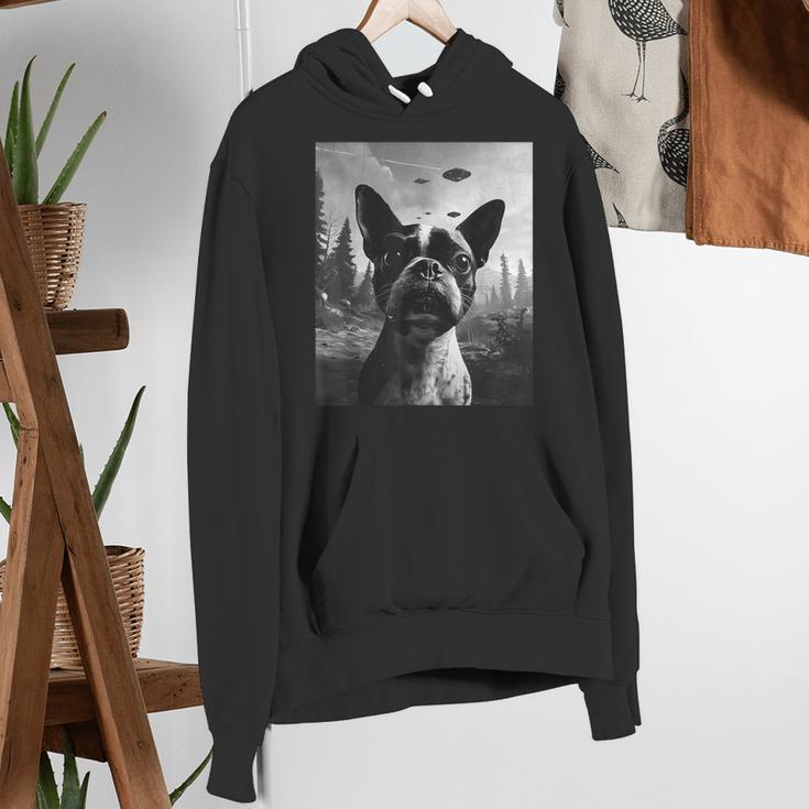 Dog Mom Dad Alien Selfie Boston Terrier UFO For Men Women Women's Hoodie, Boston Terrier Mom Hoodies, Boston Terrier Dad Hoodies, funny gift