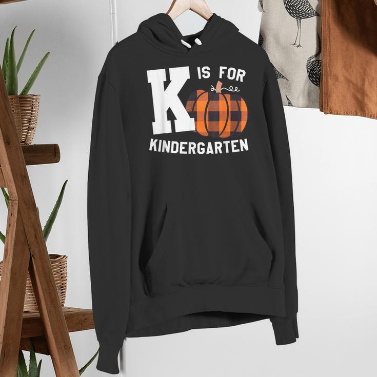 Fall Kindergarten Teacher K Is For Buffalo Plaid Pumpkin Women's Hoodie, funny gift