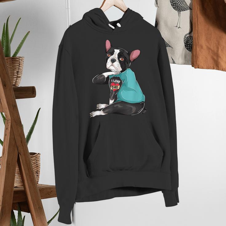 Father's Day Gift Dog Dad Boston Terrier i Love Dad Tattoo Women's Hoodie, Boston Terrier Dad Hoodies, funny gift